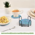 thumbnail image 6 of Haosy Set of 6 Drink Woven Coaster with Holder Heat Resistant Non-Slip Bar Coasters 4 Inches Blue Stripes with Cute Flowers, 6 of 7