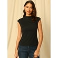 thumbnail image 3 of Unique Bargains Women's Mock Neck Blouse Basic Cap Sleeve Knitted Tops S Black, 3 of 6