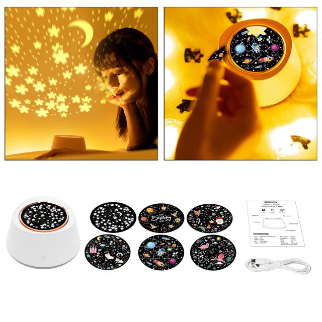 Proyector de lámpara USB Lámpara de lectura recargable rompecabezas juguetes para dormitorio sala de blanco Yinane Proyector de luz nocturna