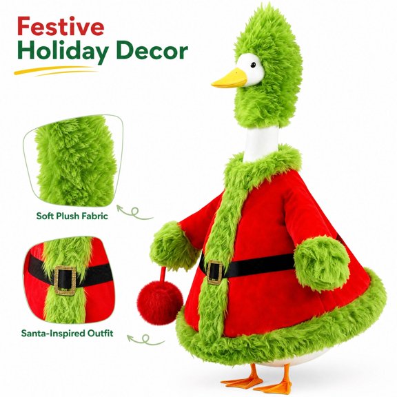 Christmas Porch Goose Outfits Funny Green Goose Outfit Lawn Porch Goose Clothes Fits 23" Cement Plastic Goose Statue for Xmas Outdoor Garden Yard Patio Statue Art Decor
