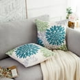 thumbnail image 2 of Decorative Throw Pillow Covers 18x18 Linen Dahlia Flower Cushion Covers for Sofa Farmhouse Living Room Bedroom ,Green Teal Grey, 2 Pack, 2 of 6