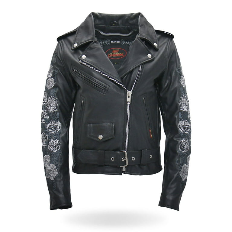 Hot Leathers JKL2002 Women's Black 'Rose Embroidered' Motorcycle