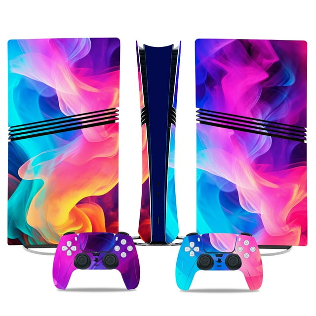 Compatible with PlayStation 5 Pro Console Stickers and PS5 Pro Game Controller Protective Film Gradient Design Decal Set