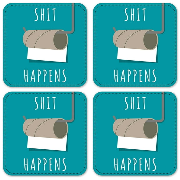 Vinyl Drink Coasters - Set of 4 - Shit Happens