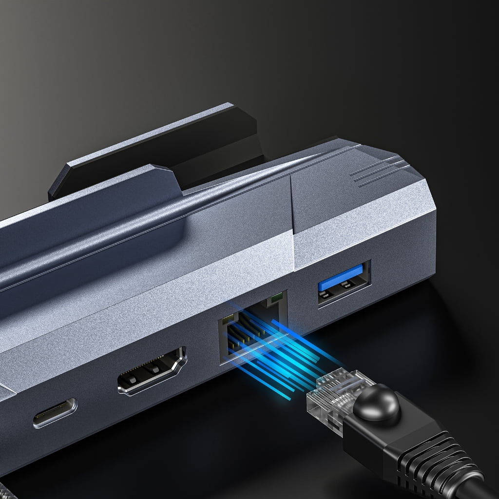 Portable 6 in 1 USB C Hubs for SteamDeck ROG with USB A USB C 4K Video Output and Gigabit Ethernet