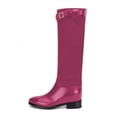thumbnail image 3 of YDN Women Classic Round Toe Knee High Riding Boots with Chunky Low Heel Stylish Side Zipper Patchwork Long Boots Winter Pull On Dress Shoes Size 6.5 Hot Pink, 3 of 4