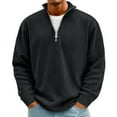 thumbnail image 2 of Mens Corduroy Quarter Zip Pullover Mock Neck Long Sleeve Sweatshirt Casual Loose Fall Top Black 2XL, 2 of 6