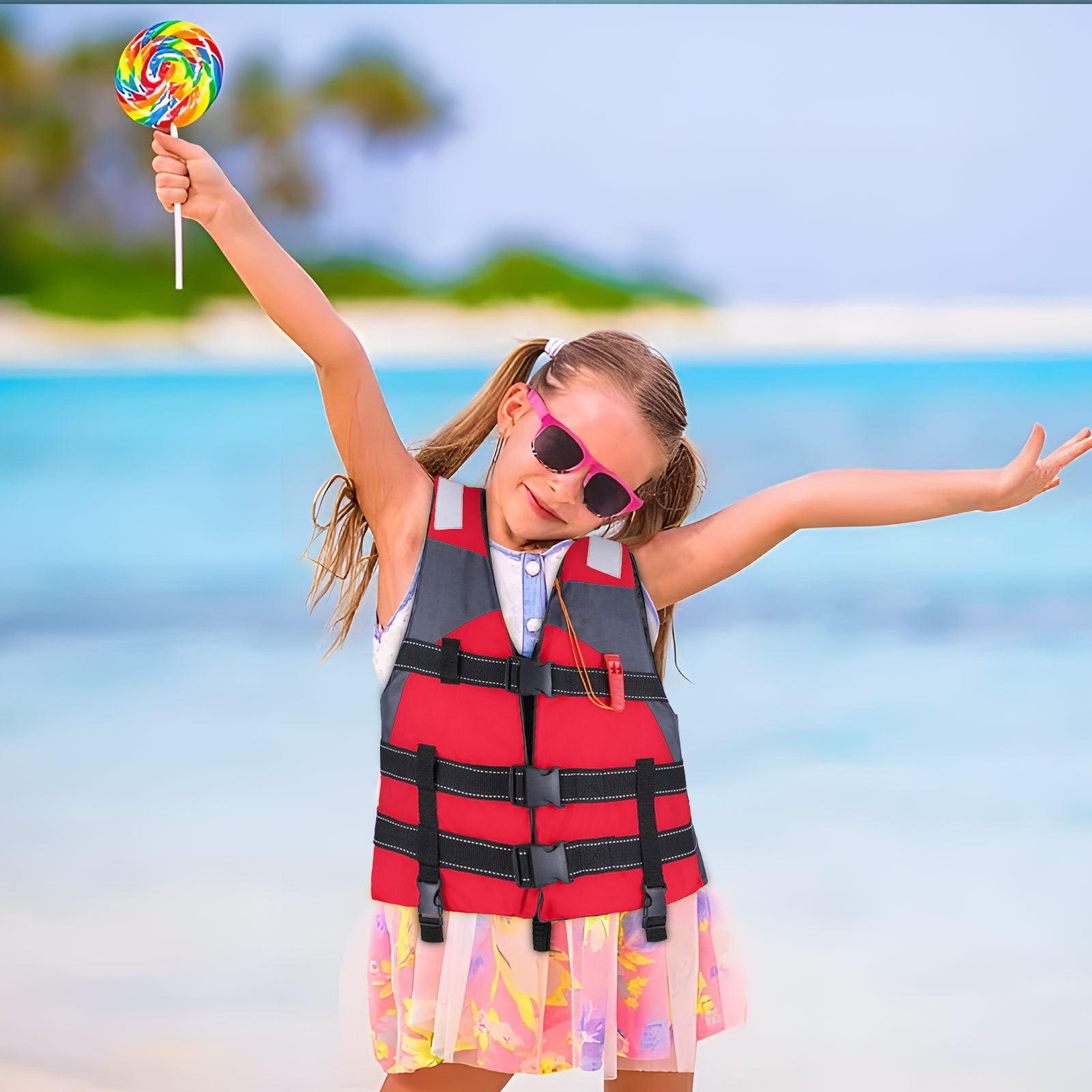 FastXmas Kids Swim Vest, Buoyancy Life Jacket with Adjustable Crotch Strap, Lightweight Swimming Training Toddler Floaties Swimming Aid Boating Vest for Outdoor Watersports Fishing Fit for 33-88 lbs