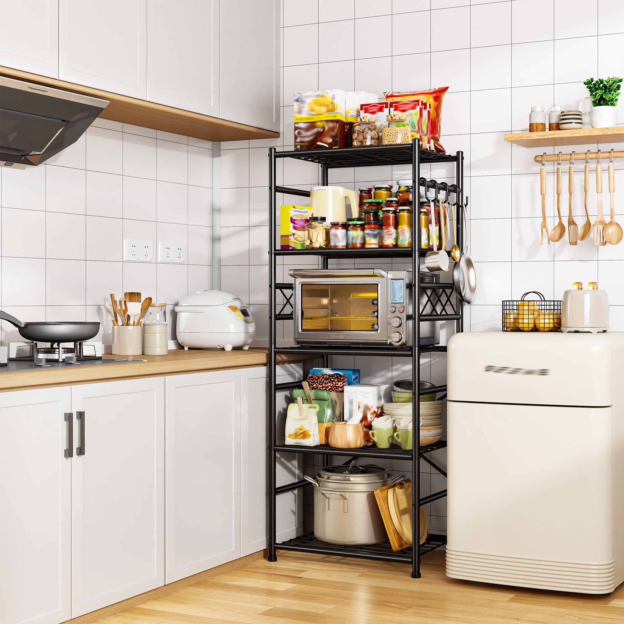 REIBII 5-Tier Metal Wire Shelf with 4 Hooks, 17.7" W x 11.8" D x 58.3" H, 550 lb Total Capacity