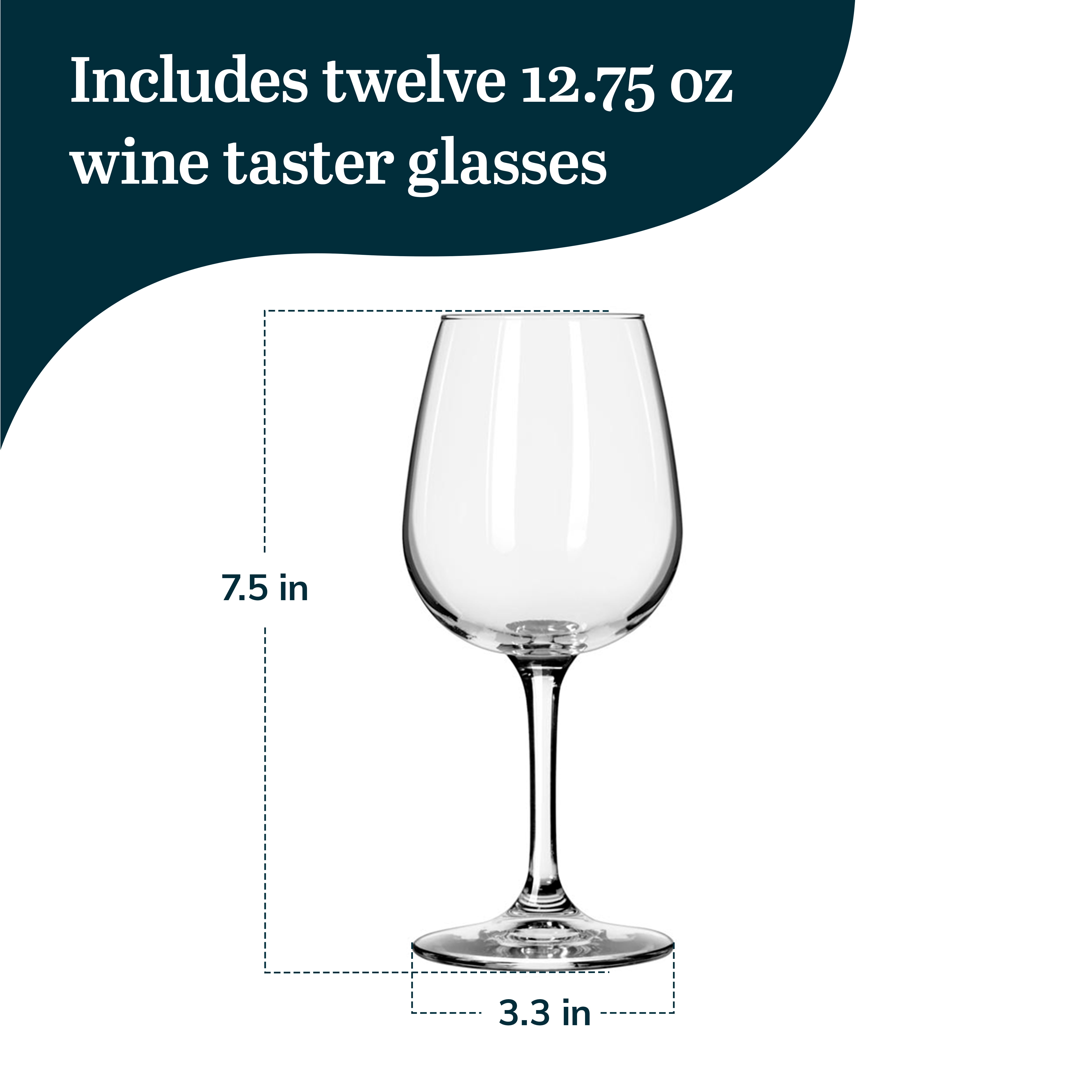Libbey 8552 Vina Wine Tasting Glasses, 12.75 Oz, Clear, Elegant Drinking Glasses Set of 12, Modern Dishwasher Safe Wine Set for Gatherings, Events