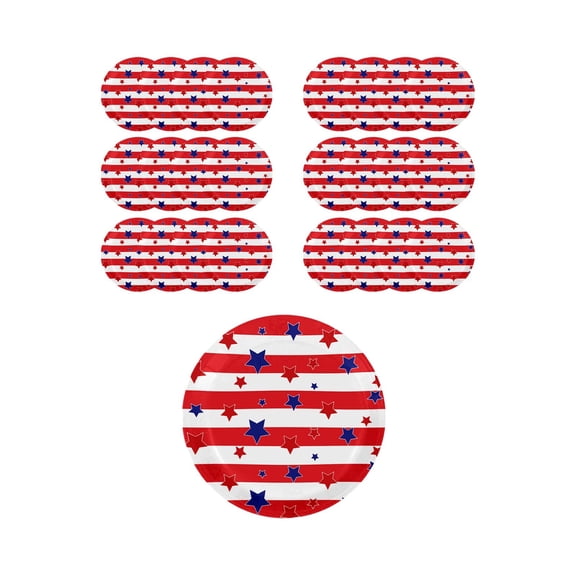 SLYNSHome 25Pcs American Flag Patriotic Party Plates 7 inch Disposable Paper Plates Red White Blue Decorations for Independence Day 250th Anniversary Decor