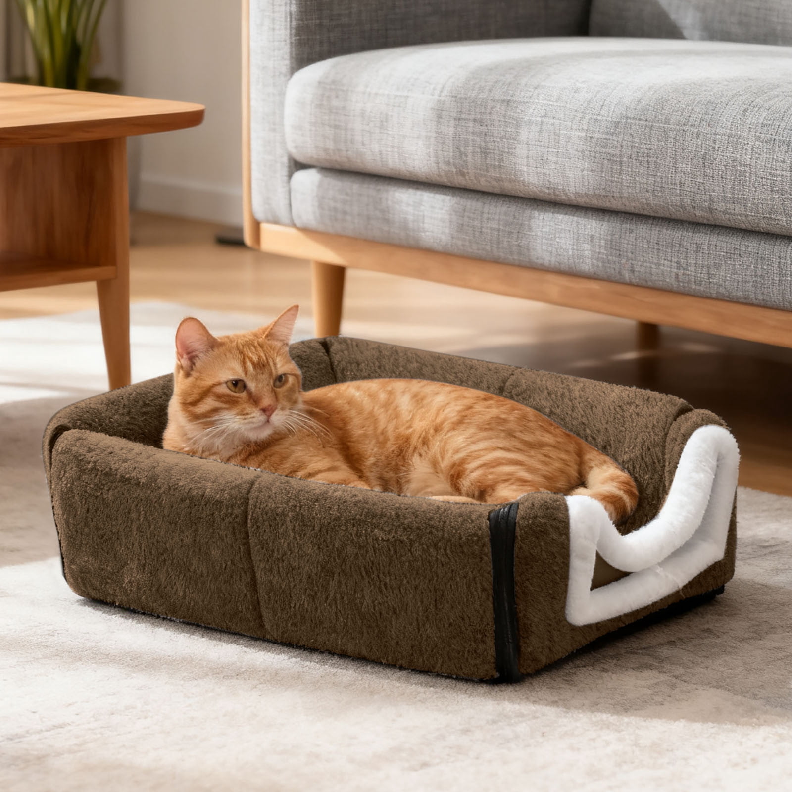 USB Heated Cat Bed for Indoor Cats-Semi-Enclosed Cat Cave with 4 Temperature Control, Arched Roof&Anti- Bottom, 2-in-1 Thermo Pet Bed for Winter,Warm Washable Bed for Cats Dogs