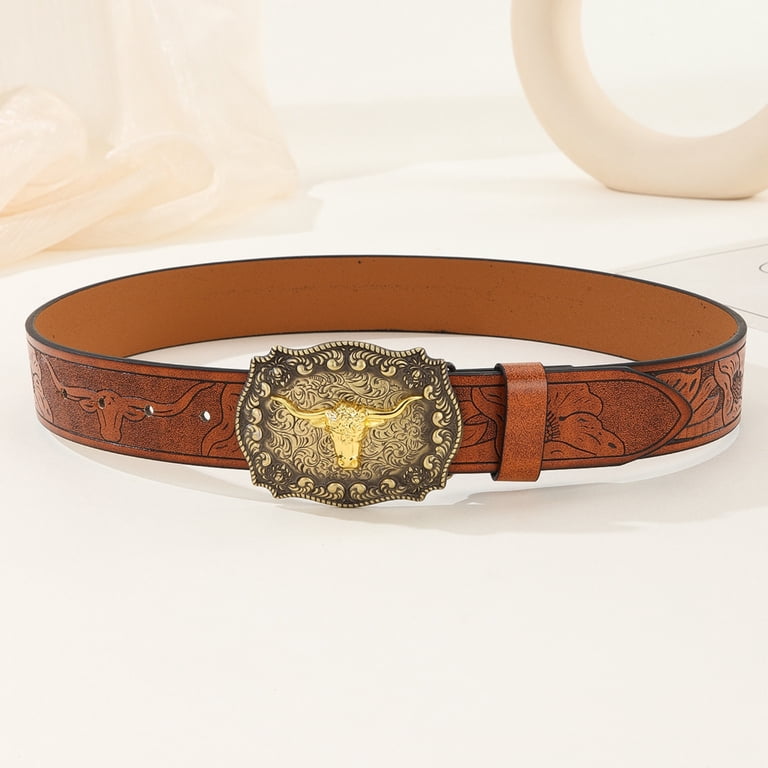 Vintage Western Belt Longhorn Bull Belt Buckle Belt Cowboy  display picture 1