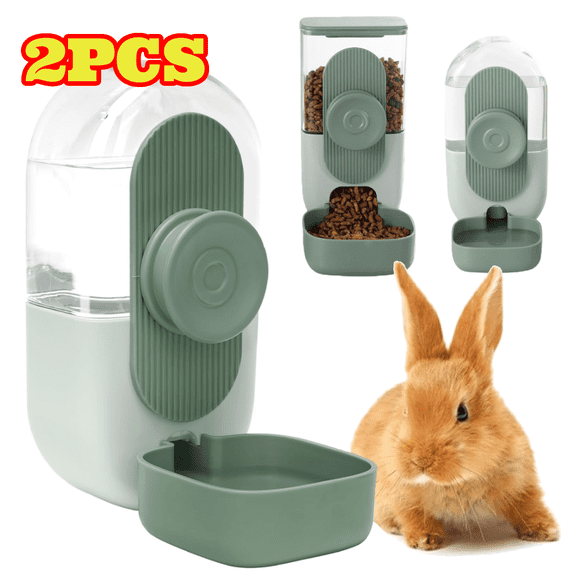 2pcs Hanging Automatic Food and Water Dispenser, Gravity Rabbit Feeder Set, Cage Food and Water Bowls for Bunny, Cat, Chinchilla