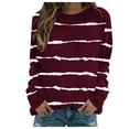 thumbnail image 6 of Yyeselk Womens Casual Tops Striped Printed Relaxed Fit Crew Neck Classic Sweatshirts Comfy Long Sleeves Basic Pullover T-Shirts Fall Clothes Wine XXL, 6 of 6