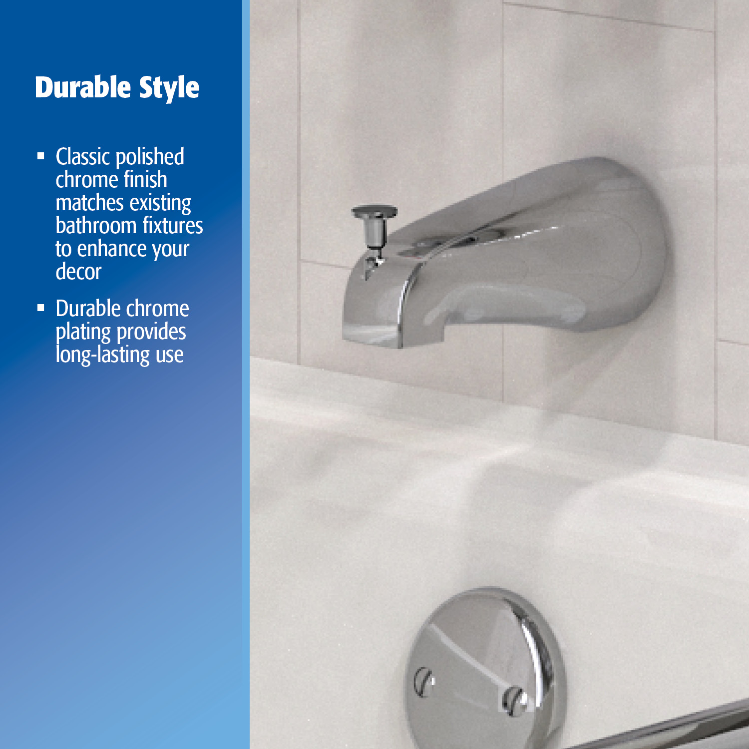 Keeney PP825-35 Universal Tub Spout with Front Diverter, Polished Chrome - image 3 of 9