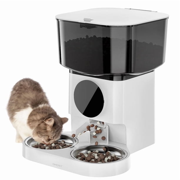Tabacir Automático para gatos, 2 gatos, 6 comidas al día, comedero doble de 7 litros con doble alimentación, dispensador automático de comida seca para mascotas, temporizador con horario flexible