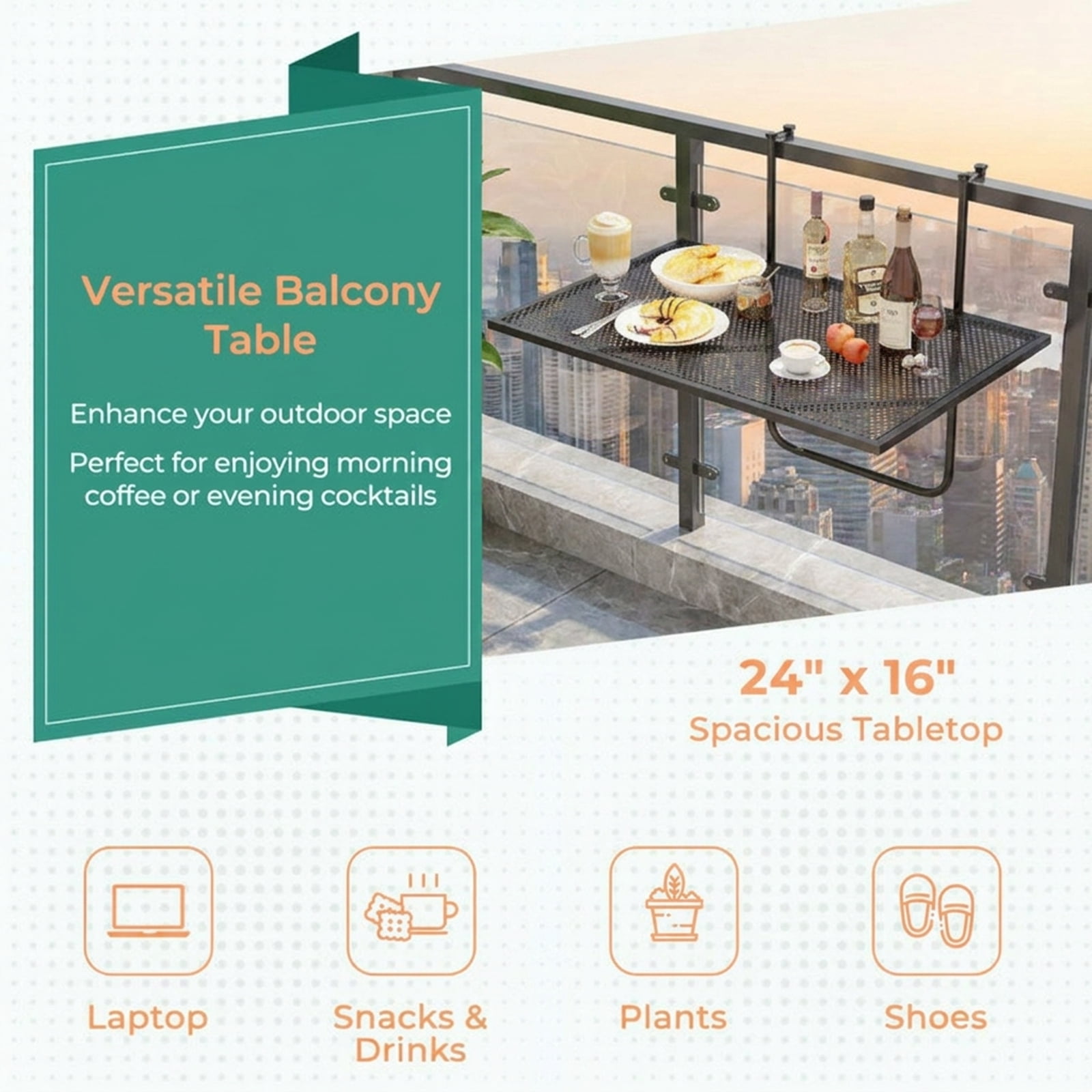 Biotree Outdoor Folding Hanging Table with Metal Frame for Outdoor Indoor Patio Camping Picnic Party Portable, Black