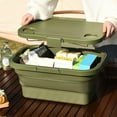 thumbnail image 6 of Foldable Storage Box with Tabletop Conversion | Large Capacity | Water prevent Plastic | Hidden Handles | Portable Organizer for Camping, Picnic, Home | 47x28.5x23.5cm | Khaki/Gray/Army Green, 6 of 7