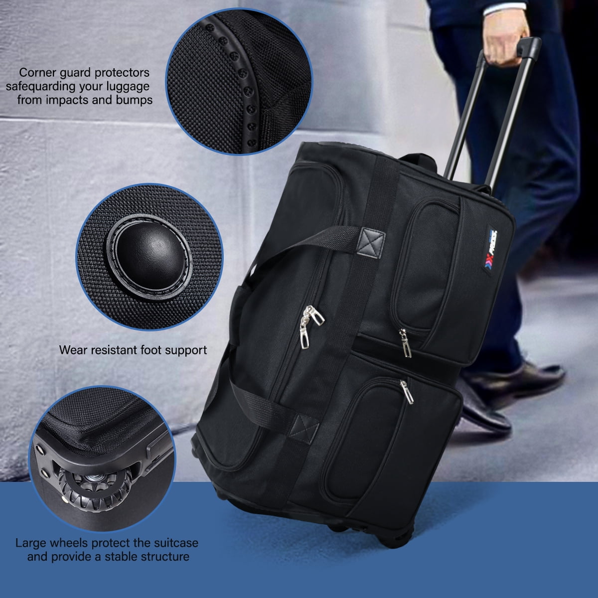 42 Inch Rolling Duffle Bag with Wheels, Extra Large Collapsible Travel Luggage for Long Trips & Outdoor Activities, Black, TB328