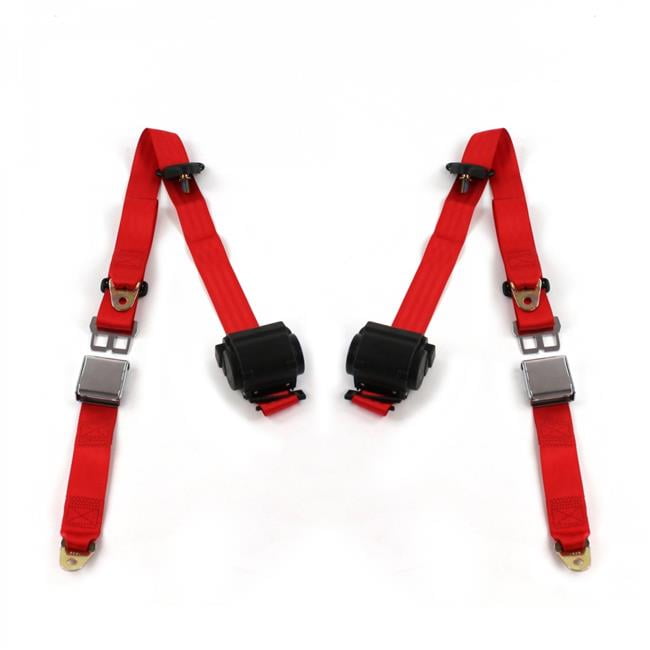 Ford Fairlane 1970 Airplane 3 Point Red Retractable Bucket Seat Belt Kit 2 Belts