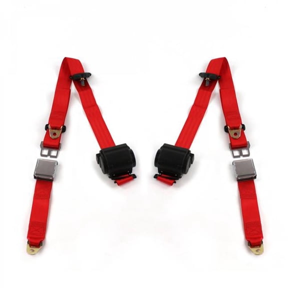 Ford Thunderbird 1967-1976 Airplane 3 Point Red Retractable Bucket Seat Belt Kit - 2 Belts