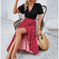 thumbnail image 5 of Womens Maxi Summer Dresses Short Sleeve V Neck Boho Floral Print Belted High Low Ruffle Party Cocktail Dress, 5 of 6