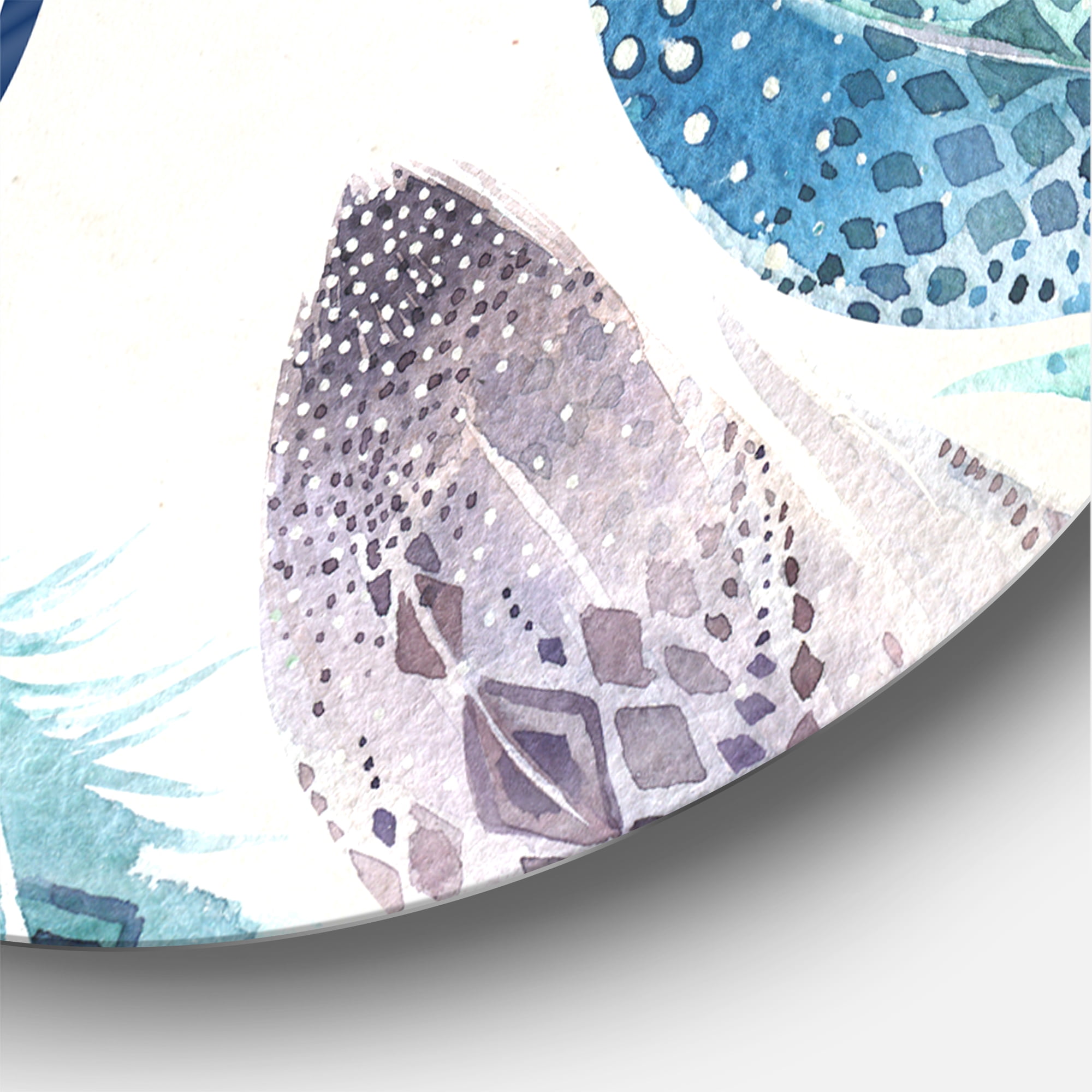 Designart 'Good VIbes Only Under Vibrant Blue Feathers' Bohemian & Eclectic Circle Metal Wall Art 29x29 - Disc of 29