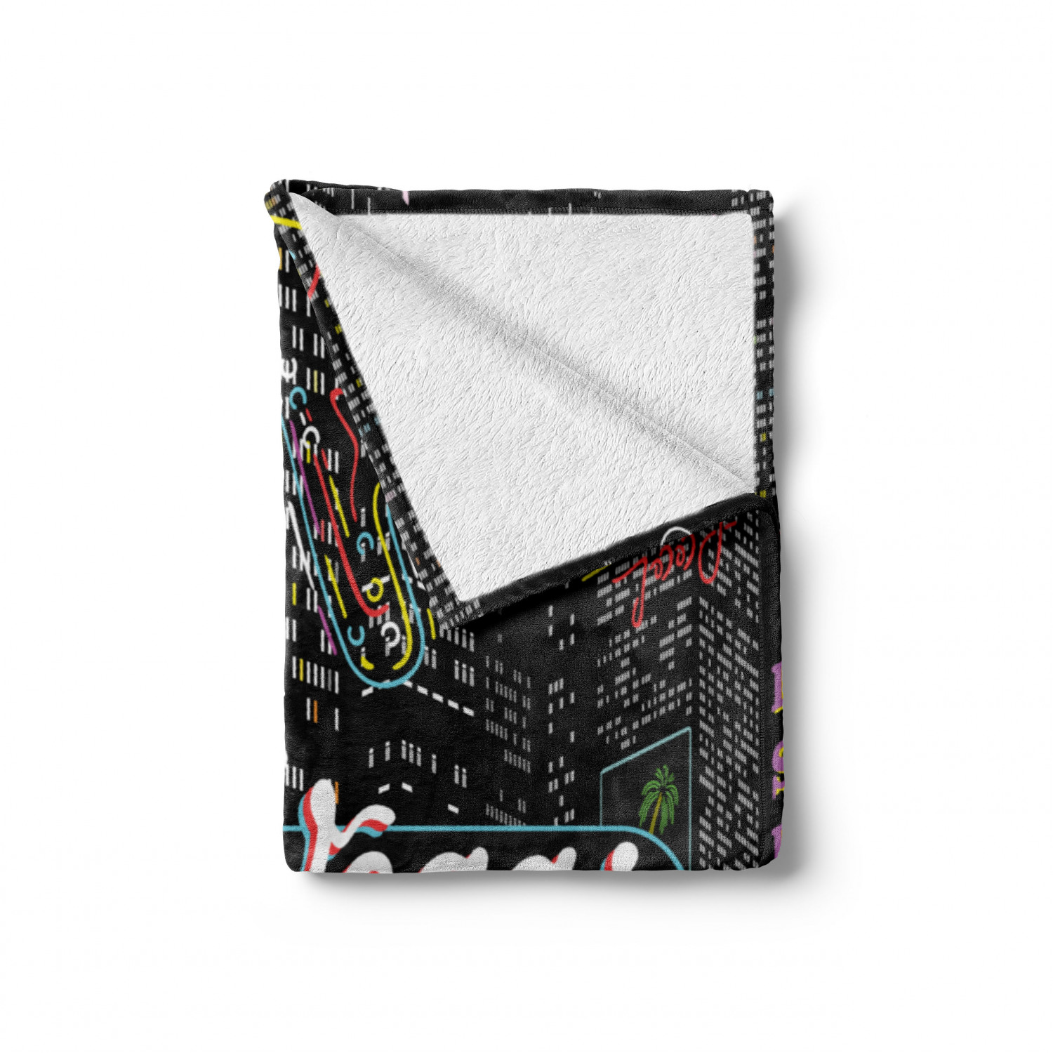 Las Vegas Soft Flannel Fleece Blanket, Colorful Elements of Vegas Entertaintment Monochrome Buildings Sax and Bar Signs, Cozy Plush for Indoor and Outdoor Use, 50" x 70", Multicolor, by Ambesonne - image 2 of 6