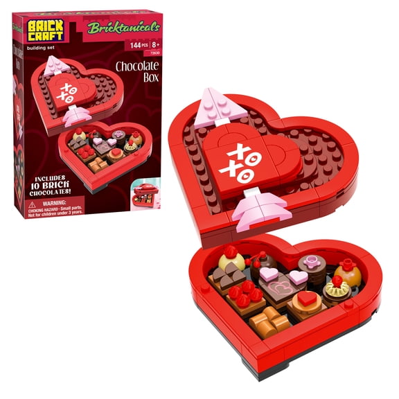 Brickcraft Bricktanicals Chocolate Box Building Kit (144-Piece Set), Heart-Shaped Candy Box, Valentine's Day Gift, Brick Chocolates, Building Set