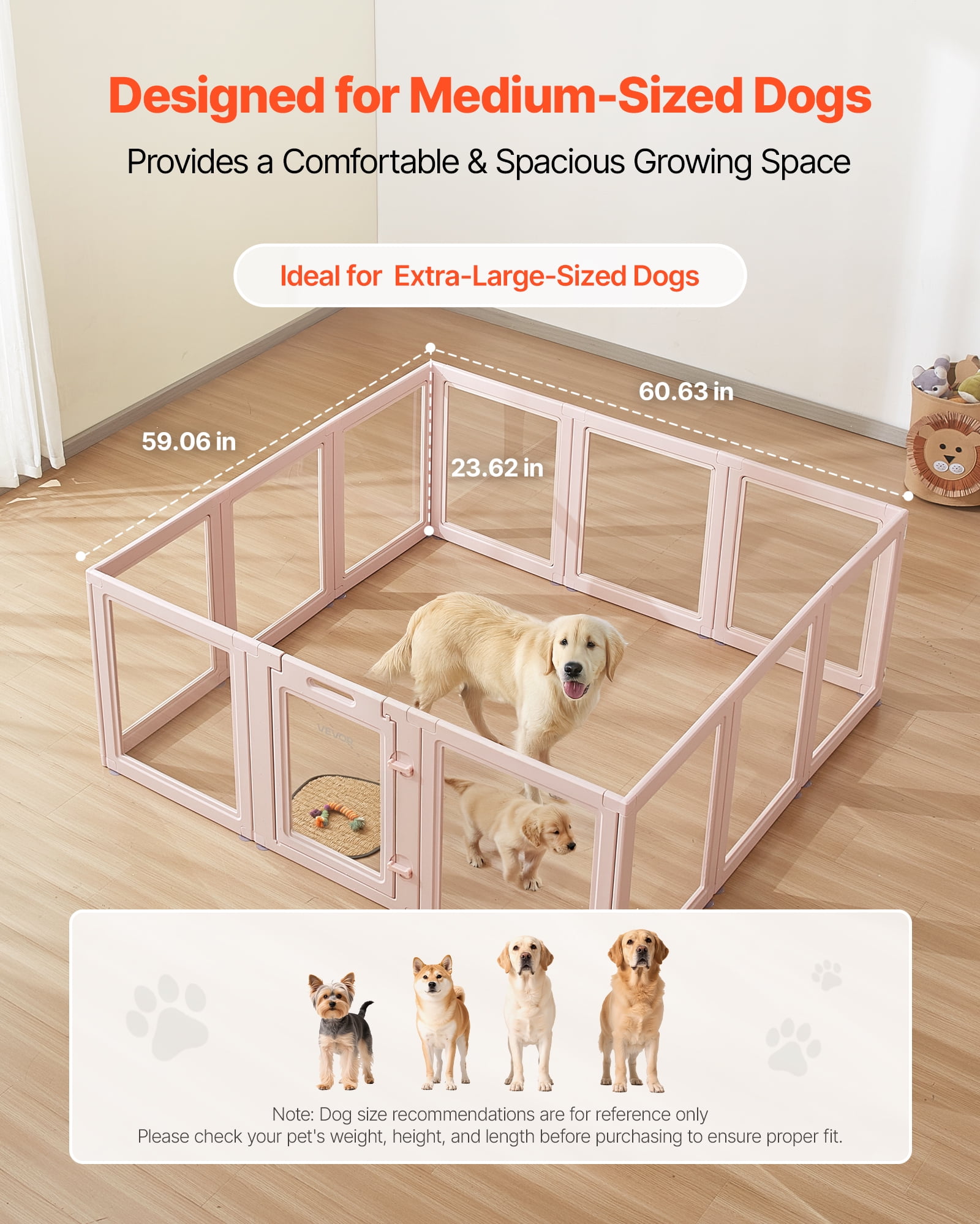VEVOR Dog Whelping Box, 60x59x23 in Transparent Plastic Dog Whelping Pen for X-Large Sized Dogs,Waterproof Puppy Playpen with Windows & Door Lock,Easy to Clean,Durable Indoor Pet Dogs Cats Birth Kit