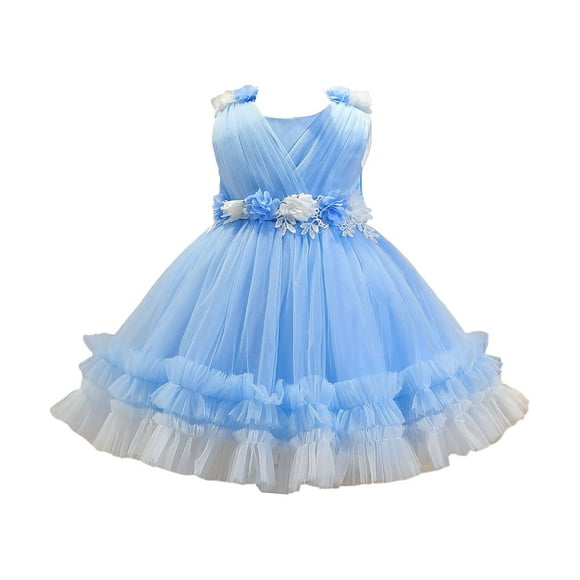 FAIWAD Lace Tulle Dresses for Girl Sleeveless Cute Embroidery Princess Dress Wedding Party A-Line Dresses