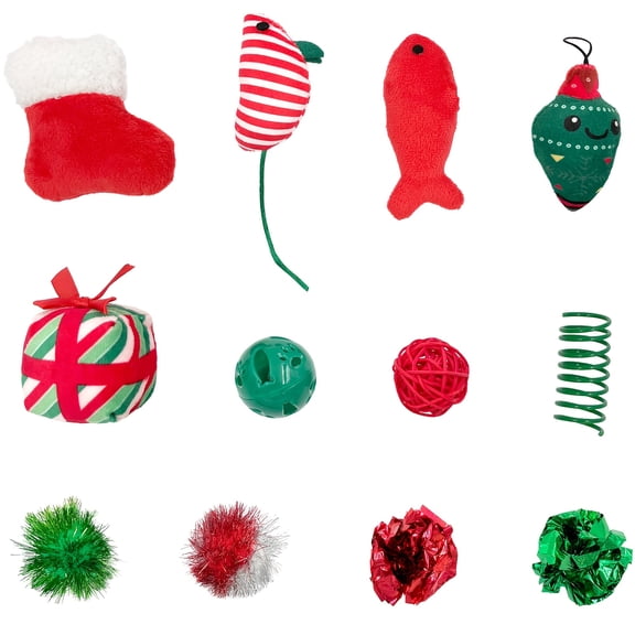 LANHUE Christmas Cat Toys for Indoor Cats 12 PCS Cat Interactive Toys Pack Including Cat Balls Toys，Cat Spring Toys，Catnip Toys,Mice Toys and Kitten Toys