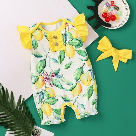 

Hunpta Fruit Infant Printed Romper+Headband Ruffle Girls Baby Sets Jumpsuit Girls Romper&Jumpsuit