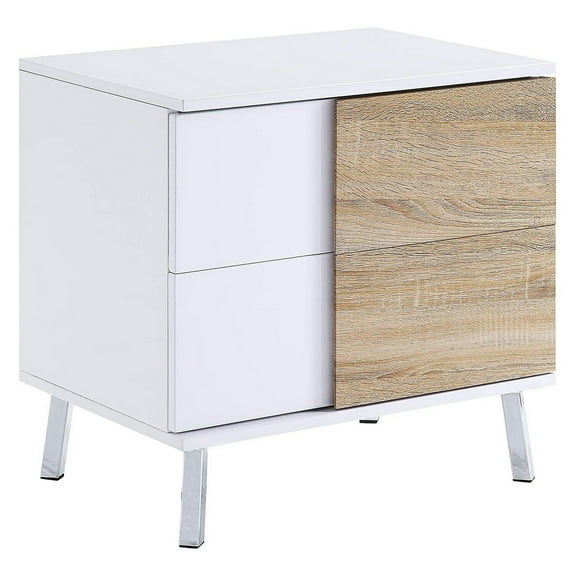 Benjara Transitional Wooden Dual Tone End Table with 2 Drawers, White and Brown
