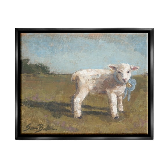 Stupell Farmhouse Baby Lamb Painting Animals & Insects Painting Black Floater Framed Art Print Wall Art