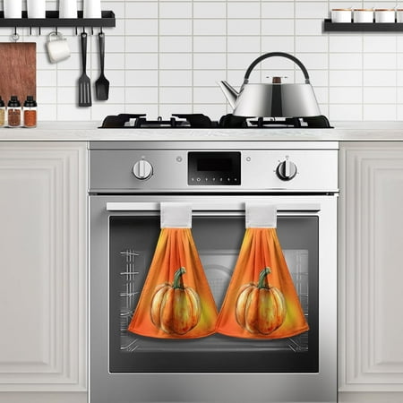 

Autumn Pumpkins Hanging Kitchen Towels 2 Pieces Orange Fall Hanging Dish To