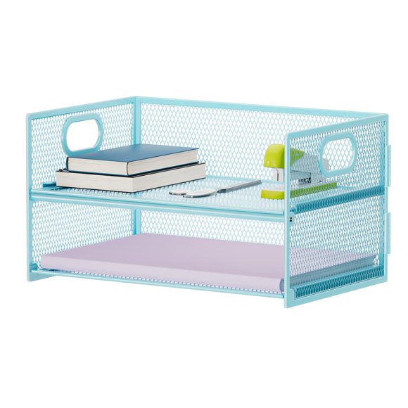 Organizador de Papel Marbrasse de 2 Niveles con Asa de Malla Azul