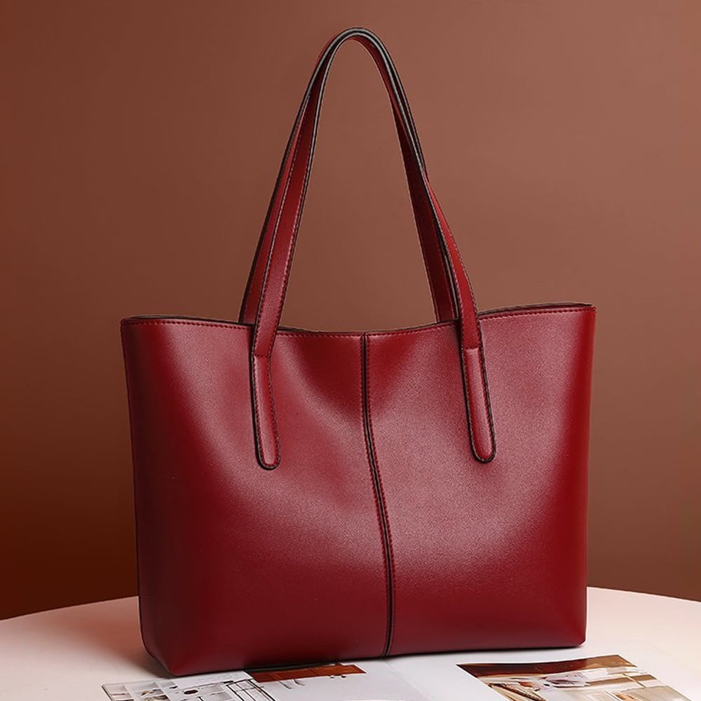 Vintage Genuine Leather Shoulder Bag Work Totes for Women Purse Handbag with Back Zipper Pocket