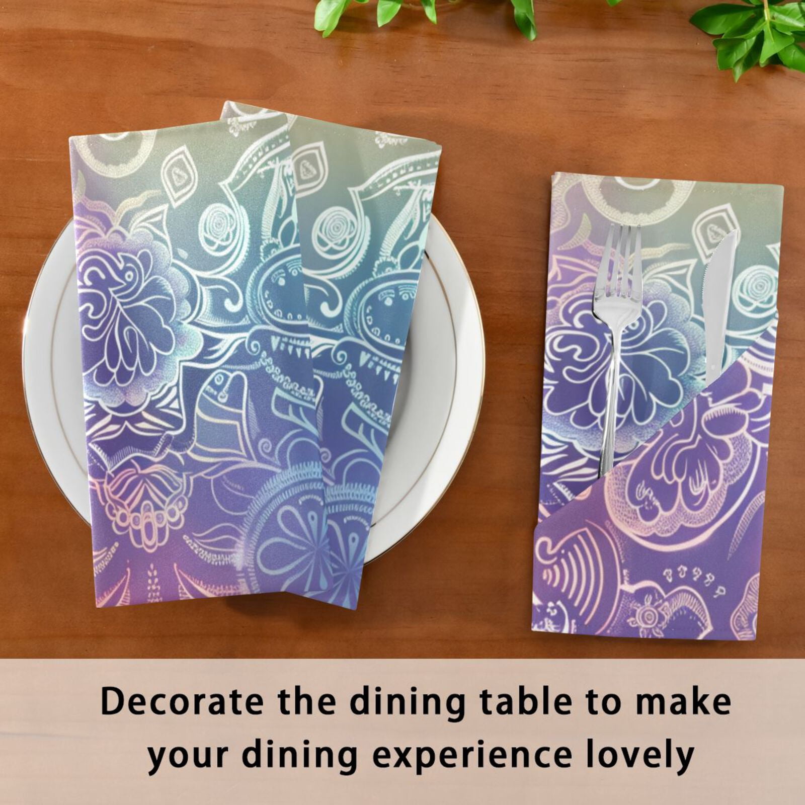 JSTEL Gradient Mandala Cloth Napkins Set of 6, 20x20 Inch Washable and Reusable Napkin for Decoupage Dinner Party Everyday Use