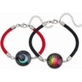thumbnail image 1 of 2 Pcs Bracelets Soleil & Lune 7 Pouces avec Rallonge 2 Pouces Lumineux 304 Acier Inoxydable Verre Plat Bracelet à Maillons Ronds Réglable Cordon en Nylon Bracelets Lumineux dans le Noir pour Usage Quotidien, 1 of 4