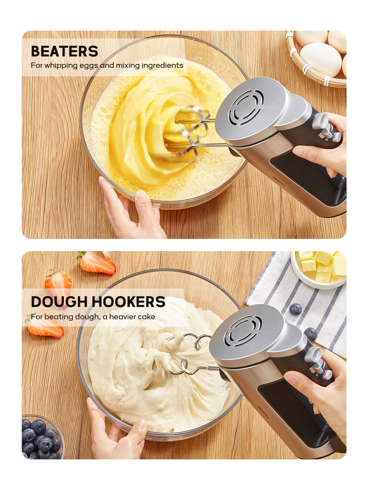 Reemix Hand Mixer - 7-Speed (6+Turbo Boost) Electric Mixer, 300W Powerful Motor, Dishwasher-Safe, One-Touch Eject