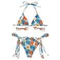 thumbnail image 1 of Bikini triangular con cordón anudado, conjunto de bikini descarado de corte alto, traje de baño estampado floral para mujer, 1 of 5