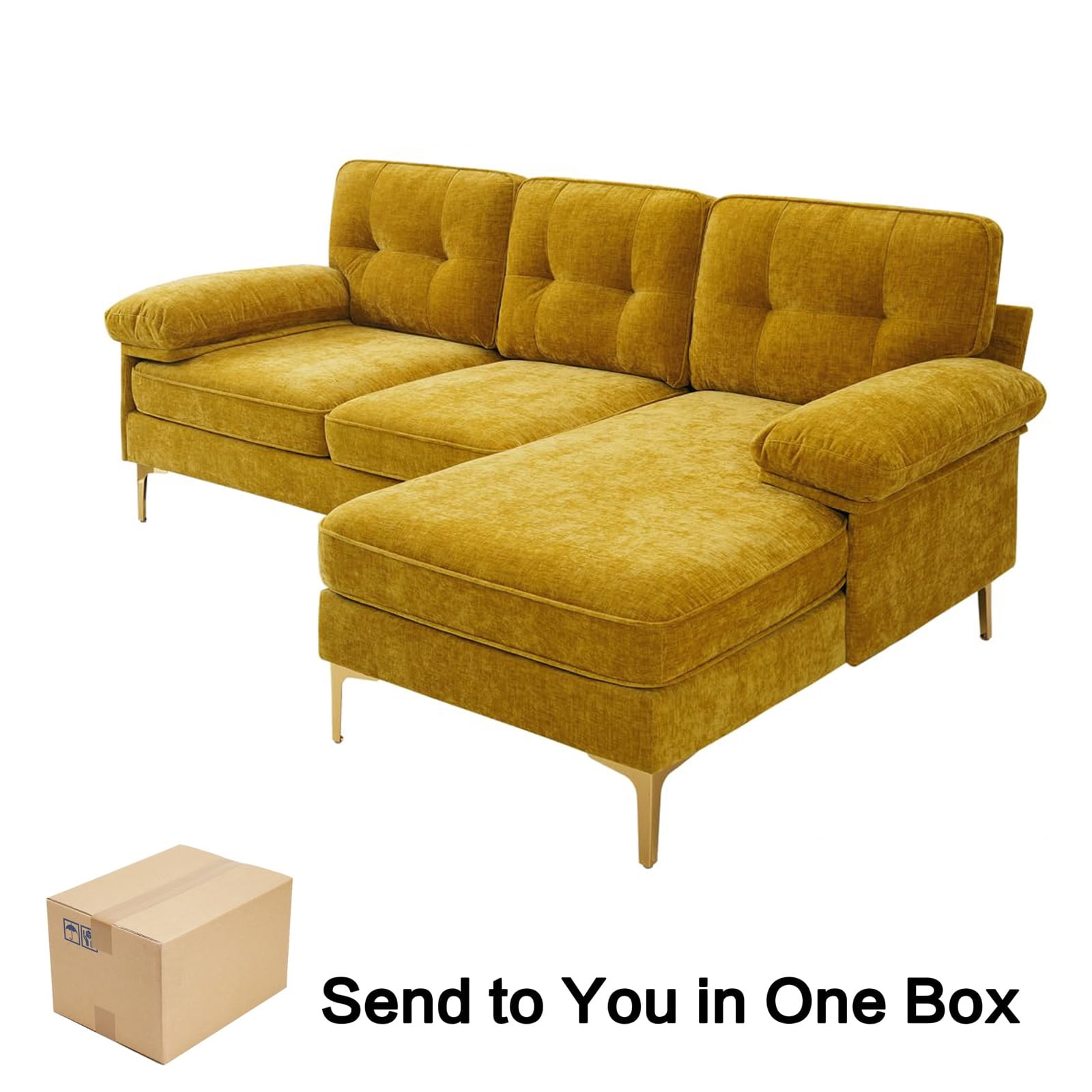 INGALIK Convertible Sectional Sofa Couch, L-Shaped Couch with Reversible Chaise Lounge, Chenille Fabric Modern Sofa for Living Room, Apartment, Office, 3 Seats, Yellow