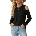 thumbnail image 3 of ClodeEU Womens Cold Shoulder Bell Long Sleeve Tops, Sexy Dressy Casual Round Neck T Shirts Black,Womens Plus L, 3 of 9