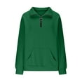 thumbnail image 4 of Wang6 Quarter Zip up Pullovers for Women Causal Long Sleeve Lapel Hoodless Sweatshirts Girls Loose Fit V Neck Tops Solid Tshirts with Pockets Green S, 4 of 6