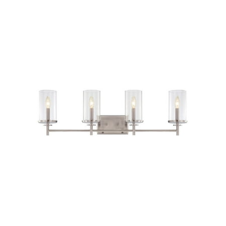 

Satin Platinum Tone Finish Bathroom Vanity 33 Wide Candelabra Base 4 Light Fixture