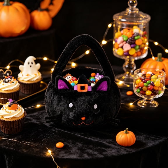 Halloween Basket Bag Handheld Candy Storage 9.8x11.0in with Light for Trick or Treat Party Decoration by OVFUIZ