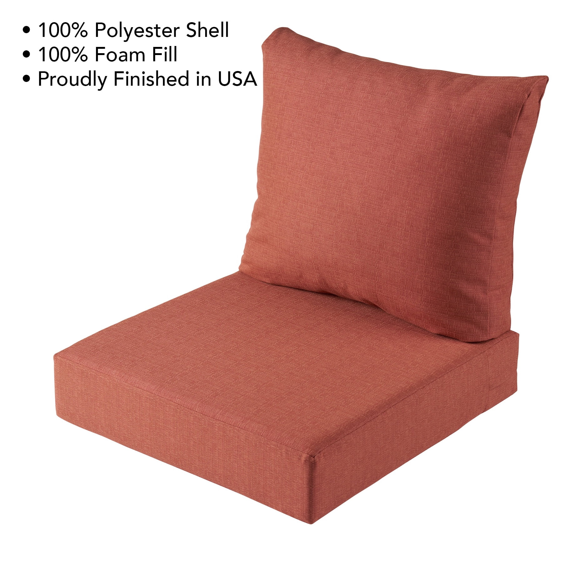 Better Homes & Gardens 24"x 24" Outdoor Deep Seat Cushion, 2-Piece, Terracotta