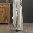 thumbnail image 2 of Lixiuxyad Casual Sweatpants Women's Linen Wide Leg Pants High Waist Drawstring Casual Trousers With Pockets Beige, 2 of 6